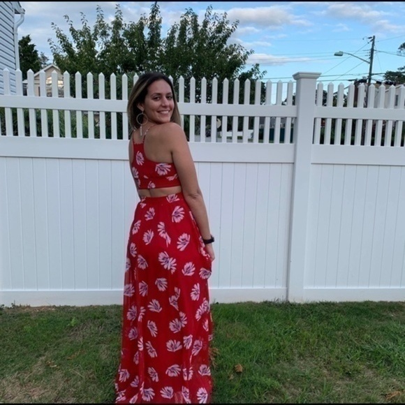 Express Red Cut-Out Elastic Waist Maxi Dress XS - Picture 2 of 8